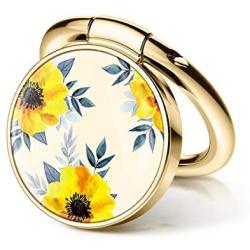 GVIEWIN Cell Phone Ring Holder Finger Kickstand, 180° Rotation Metal Flower Ring Grip for Magnetic Car Mount Compatible with All Smartphones Adhesive to All Phone Cases (Sunflowers/Yellow)