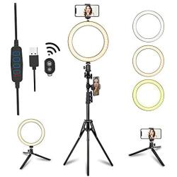 8" LED Selfie Ring Light with Tripod Stand & Phone Holder for Live Streaming & YouTube Video & Vlogs, Dimmable Makeup Ring Light for Photography, Shooting with 10 Brightness Level & 3 Light Modes