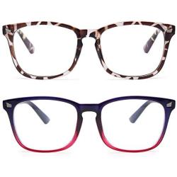 Livho 2 Pack Blue Light Blocking Glasses, Computer Reading/Gaming/TV/Phones Glasses for Women Men,Anti Eyestrain & UV Glare (Leopord+Blue Purple)