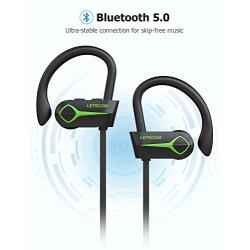 Letscom Bluetooth Headphones, 15Hrs Playtime Wireless 5.0 Earbuds IPX7 Waterproof Sport Running in-Ear Headsets w/Mic Stereo Sound Noise Cancelling for Work Home Office