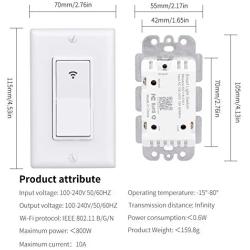 TOHUU WiFi Smart Light Switch,Smart Switches Work with Alexa Google Home,in-Wall Timer Switch Wireless 3 Way Smart Life Light Switch Remote Control for Light No Hub Required,FCC Listed(White-New)