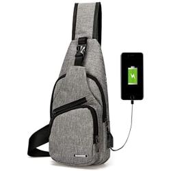 Mens Womens Sling Chest Shoulder Bag Outdoor Travel Crossbody Backpack with USB Charging Port