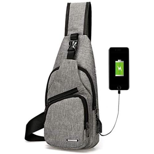 Mens Womens Sling Chest Shoulder Bag Outdoor Travel Crossbody Backpack with USB Charging Port