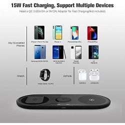 Fast Wireless Charger, UUTO 3 in 1 Wireless Charging Pad for iPhone SE 2020/11/11 Pro/11 Pro Max/X/XS/XR/Xs Max/8/8 Plus, Galaxy S20/Note 10/S10/S9, AirPods 2/Pro(No QC 3.0 Adapter)