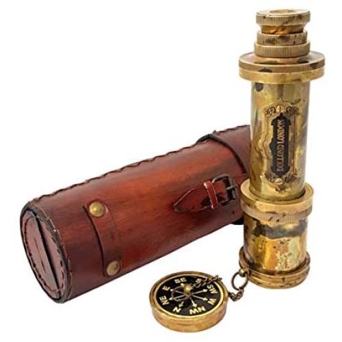 Brass Nautical - 18 inches Antique Telescope/Spyglass Replica in Leather Box (Dollond Londons)