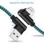 iPhone Charger 90 Degree 10ft 3 Pack Lightning Cable Braided Right Angle Charging Cord Compatible with iPhone Xs Max 8 7 Plus 6 iPad (Blue,10 Foot)
