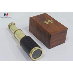 NauticalMart 6" Handheld Brass Telescope with Wooden Box - Pirate Navigation