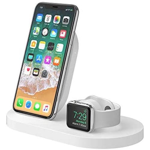 Belkin F8J235ttWHT Boost Up Wireless Charging Dock (Apple Charging Station for Iphone + Apple Watch + USB Port) Apple Watch Charging Stand, iPhone Charging Station, iPhone Charging Dock (White)