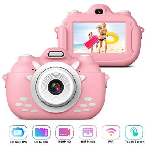 SDUSEIO Kids Digital Cameras Touch Screen Camera 1080P HD Mini Video Camera Girls Birthday Gifts Selfie Action Camera with 32G SD Card Outdoor Toys for Age 3-12 Year Old Boys & Girls