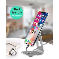 Adjustable Cell Phone Stand,Skejer Stand,2020 Update,Phone Holder,Table Stand,Dock,Aluminum Desktop Stand Compatible with iPhone Galaxy Edge All Smart Phone and Tablets Under 10 inches-Silver