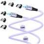 Melonboy Magnetic Charging Cable(2 Pack, 3.3ft/6.6ft), Soft & Tangle-Free Liquid Silicone Cable, 3 in 1 Magnetic Phone Charger Cable Compatible with Type-C, Micro USB and iProduct Devices - Purple