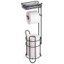 mDesign Freestanding Metal Wire Toilet Paper Roll Holder Stand and Dispenser with Storage Shelf for Cell, Mobile Phone - Bathroom Storage Organization - Holds 3 Mega Rolls - Matte Black