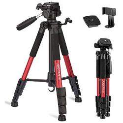 Joilcan 66” Lightweight Camera/Phone Tripod, Aluminum Travel Portable SLR Camera Tripod with Mobile Phone Mount and 2 Quick Release Plate&Carrying Case (Red)