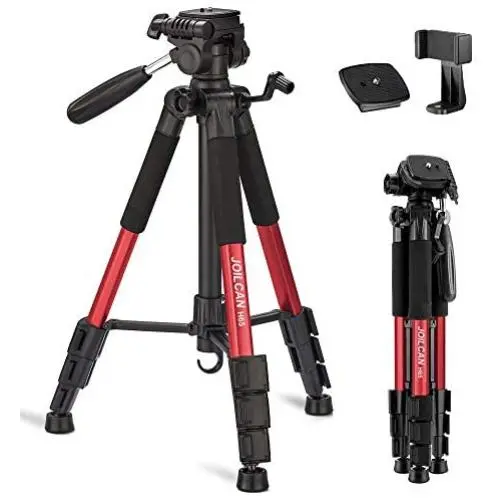 Joilcan 66” Lightweight Camera/Phone Tripod, Aluminum Travel Portable SLR Camera Tripod with Mobile Phone Mount and 2 Quick Release Plate&Carrying Case (Red) Joilcan 66” Lightweight Camera/Phone Tripod, Aluminum Travel Portable SLR Camera Tripod with Mobile Phone Mount and 2 Quick Release Plate&Carrying Case (Red)