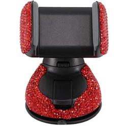 Radish Stars Adjustable Strong Sticky Dashboard Car Phone Mount Crystal Rhinestone Phone Holder for Car Red