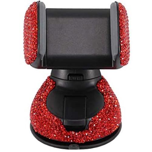 Radish Stars Adjustable Strong Sticky Dashboard Car Phone Mount Crystal Rhinestone Phone Holder for Car Red