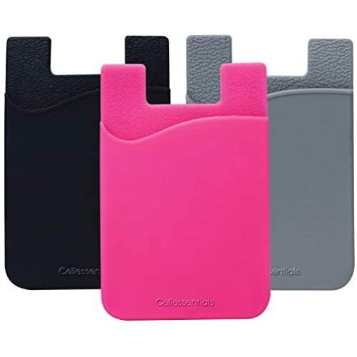 Cell Phone Wallet by Cellessentials: (for Credit Card & Id) | Works with Almost Every Phone | iPhone, Android & Most Smartphones | 3 Pc Pack (Black, Grey & Pink)