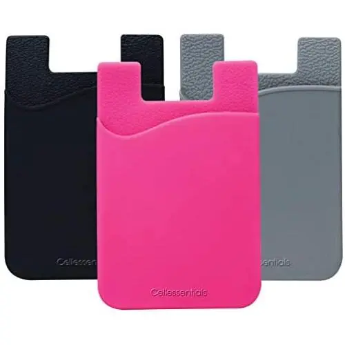 Cell Phone Wallet by Cellessentials: (for Credit Card & Id) | Works with Almost Every Phone | iPhone, Android & Most Smartphones | 3 Pc Pack (Black, Grey & Pink)