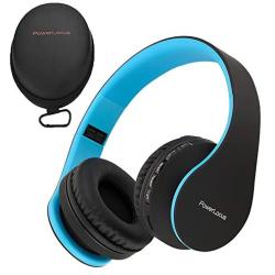 PowerLocus Wireless Bluetooth Over-Ear Stereo Foldable Headphones, Wired Headsets with Built-in Microphone for iPhone, Samsung, LG, iPad (Black/Blue)