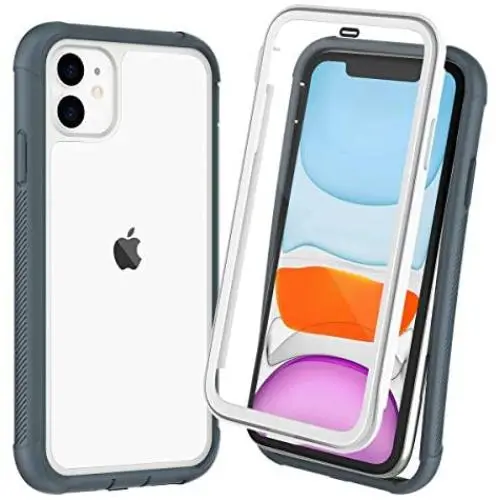 OTBBA iPhone 11 Case, Full-Body with Built-in Screen Protector Heavy Drop Protection Shock Absorption Cover Case Designed for iPhone 11-6.1 inch (White-Clear)