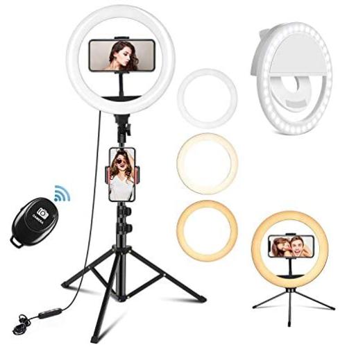 PEHESHE Ring Selfie LED Light 10" with 63" Tripod Stand Selfie Light with Phone Holder Ring Dimmable Circle Light for Live Stream/Tiktok/YouTube/Makeup/Photography/Video