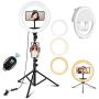 PEHESHE Ring Selfie LED Light 10" with 63" Tripod Stand Selfie Light with Phone Holder Ring Dimmable Circle Light for Live Stream/Tiktok/YouTube/Makeup/Photography/Video