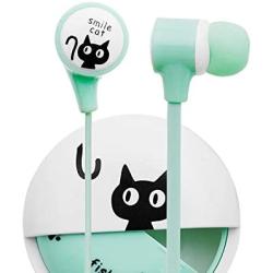 QearFun Stereo 3.5mm in Ear Cat Earphones Earbuds with Microphone with Earphone Storage Case for Smartphone MP3 iPod PC Music (Green)