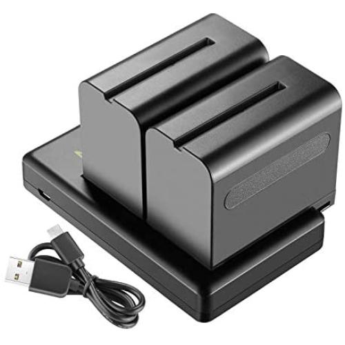 Neewer 2-Pack 6600mAh Li-ion Replacement Battery with USB Charger for Sony NP-F550 570 750 770 970 960 975,Sony Handycams,NW CN160 CN-216 LED Light,NW 759 74K 760 Feelworld,759 74K 760 Field Monitor