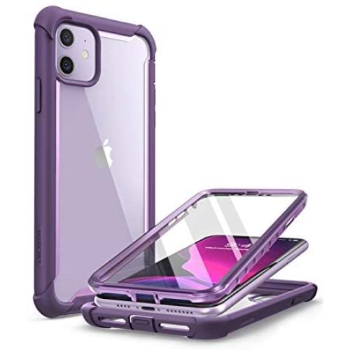 i-Blason Ares Case for iPhone 11 6.1 inch (2019 Release), Dual Layer Rugged Clear Bumper Case with Built-in Screen Protector (Purple)