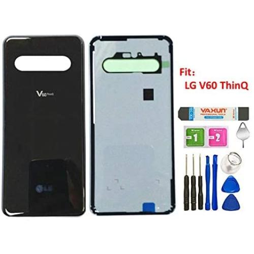 V60 Back Glass Replacement Door Housing Back Cover W/Tape Assembly Parts for LG V60 ThinQ V600 5G All Model + Eject Pin Tools (V60/Black)