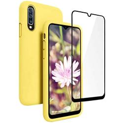 Vinve Samsung Galaxy A50 Case with Tempered Glass Screen Protector [2 Pack], Liquid Silicone Slim Fit Drop Protection Case for Galaxy A50 (Yellow)