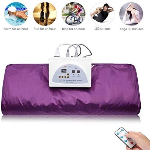 Uttiny Far Infrared Sauna Blanket, 70.8x31.4 Inches 110V 2 Zone Waterproof Detoxification Blanket with Safety Switch Used As Home Sauna for Body Shape Slimming Fitness (Purple)