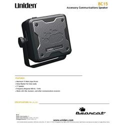 Uniden (BC15) Bearcat 15-Watt External Communications Speaker. Durable Rugged Design, Perfect for Amplifying Uniden Scanners, CB Radios, and Other Communications Receivers, Black