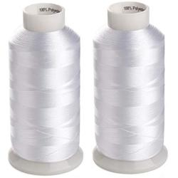 Simthreads 2 Huge Spools White Bobbin Fill Thread 60WT for Embroidery Machine and and Sewing Machines - 5500 Yards Ea