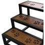 828 Pet Supplies | Black Metal Frame Dog Steps - Acacia Hardwood Slats - Carved Paw Prints - 16 inches Tall - No Assembly Required - Luxurious Pet Stairs