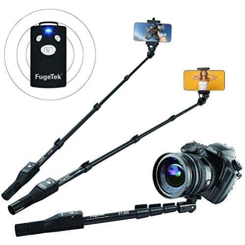 Fugetek 49" Selfie Stick Monopod Professional High End FT-568, For Apple iPhone, Android Samsung, & DLSR Cameras, Aluminum Alloy, Rechargeable Wireless Bluetooth Remote (Black)