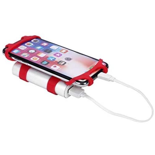 Bike Combo Power Mount, Universal Bicycle Smart Phone and Power Bank Holder, Adjustable Silicone Handlebar Rack for iPhone, Samsung Galaxy, 4” to 6” Phones (Red)