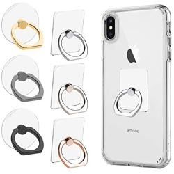 AIFUDA 6pcs Transparent Cell Phone Ring Holder, 360 Degree Rotation Finger Ring Grip Kickstand Compatible for Various Mobile Phones Smartphones, 3 Square & 3 Round Shape