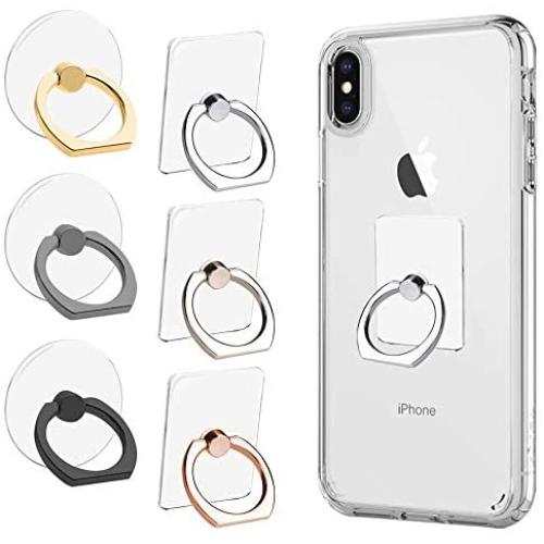 AIFUDA 6pcs Transparent Cell Phone Ring Holder, 360 Degree Rotation Finger Ring Grip Kickstand Compatible for Various Mobile Phones Smartphones, 3 Square & 3 Round Shape