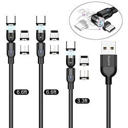 Magnetic Charging Cable [3-Pack,3ft/6ft/6ft], Oxyland 360°&180°Rotation Magnetic Phone Charger Cable, 3 in 1 Nylon Braided Cord Compatible with Mirco USB, Type C Smartphone and iProduct Device (Black)