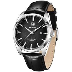 BENYAR - Stylish Wrist Watch for Men, Genuine Leather Strap Quartz Movement, Waterproof and Scratch Resistant, Analog Quartz Business Watches