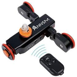 ANNSM Upgraded 3-Wheels Heavy Duty Metal Wireless Motorized Camera Dolly for DSLR Cameras Camcorders iPhone Gopro or Smart Phones with Direction Scales on Two Bending Wheels Side Metal Black Color