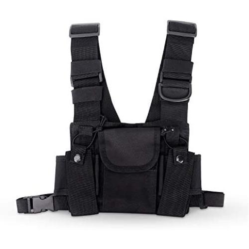 Universal Radio Chest Harness Bag Pocket Pack Holster for Two Way Radio Walkie Talkie, Rescue Essential for Men Women Hiking Camping (Black)
