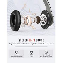 Mpow 059 Bluetooth Headphones Over Ear, Hi-Fi Stereo Wireless Headset, Foldable, Soft Memory-Protein Earmuffs, w/Built-in Mic Wired Mode, for Online Class, Home Office, PC/Cell Phones/TV