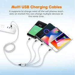 4in1 Multi USB Charging Cable 3A,Multi Charger Cable 3.3ft 4in1 USB Charging Cable Nylon Braided Multiple USB Fast Charging Cord Type-C USB Port Connectors for Cell Phones and More (2Pack Silver)