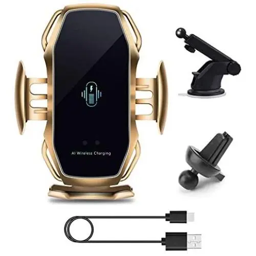 Wireless Car Charger and Mount with Infrared Smart Sensor - DENT A5 10W Fast Charger (Gold, Air Vent/Telescoping Arm) Wireless Car Charger and Mount with Infrared Smart Sensor - DENT A5 10W Fast Charger (Gold, Air Vent/Telescoping Arm)