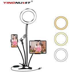 Led Ring Light with iPad Microphone Holder Desk Kit - Selfie Flash vlogging Camera Video Live Stream Light with Flexible Lazy Arms for iPhone Android Cell Phone & Tablet