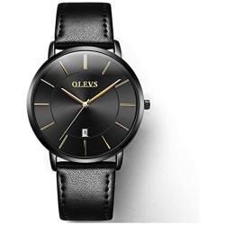 Mens Wirst Watch - Classic Fashion Minimalist Dial - Stainless Steel Case - Breathable Leather Strap - Waterproof Casual Quartz Wristwatches for Male
