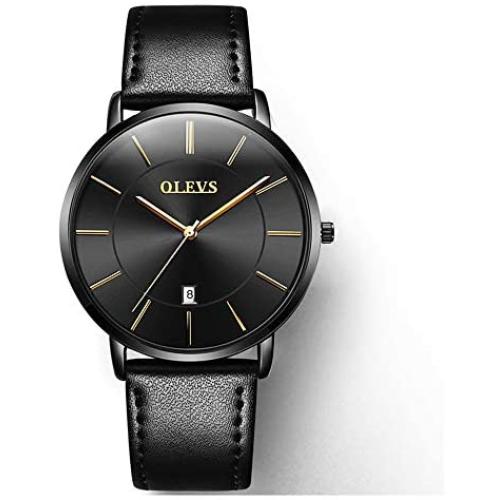 Mens Wirst Watch - Classic Fashion Minimalist Dial - Stainless Steel Case - Breathable Leather Strap - Waterproof Casual Quartz Wristwatches for Male