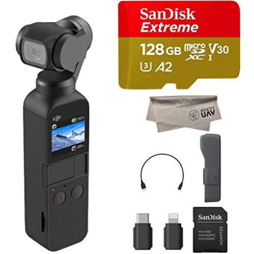 2019 DJI Osmo Pocket Handheld 3 Axis Gimbal with Integrated 4K Camera Bundle, Comes 128GB Extreme Micro SD